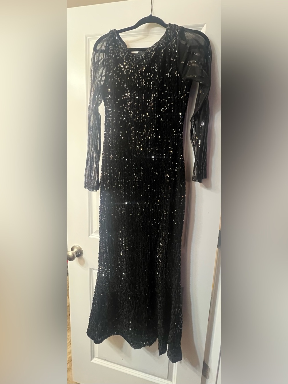 Black Sequin Long Sleeve Evening Dress